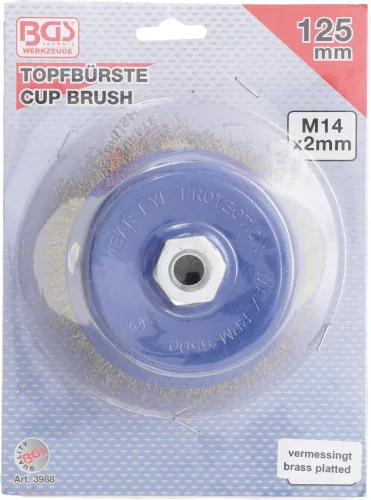 BGS technic Drótkorong kefe, 125 mm átmérő x 75 mm magasság, M14x2 menet, rézbevonat (BGS 3988)