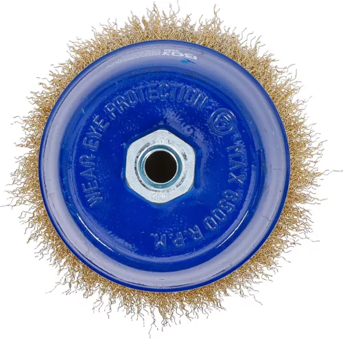 BGS technic Fazékkefe sárgaréz bevonatú acélhuzallal, Ø125 mm, M14 × 2, max. 6500 ford./perc (BGS 3988)
