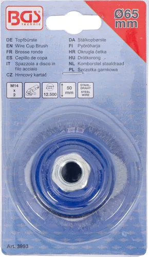 BGS technic Fazékkefe sarokcsiszolóhoz, Ø65 mm, M14 × 2, max. 12 500 ford./perc (BGS 3993)