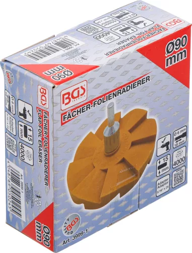 BGS technic Fóliaradír legyező kialakítással, matrica- és ragasztóeltávolításhoz, Ø90 mm, 6 mm-es szárral (BGS 3999-1)