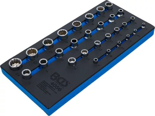 BGS technic 1/3 Szerszámtálca szerszámkocsihoz: 1/4" és 1/2" 12-szögű dugókulcs készlettel (BGS 4056)