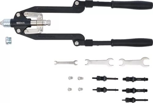 BGS technic Popszegecshúzó és szegecsanyahúzó készlet, hosszú karos, 3,2–6,4 mm / M4–M10 (BGS 405)