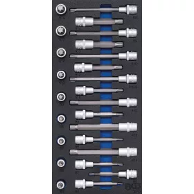   BGS technic 1/3 Szerszámtálca szerszámkocsihoz: 1/2" Bit dugókulcs készlet | ékprofil (Ribe) | 25 darabos (BGS 4117)