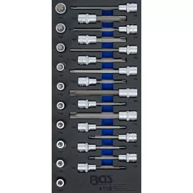   BGS technic 1/3 Szerszámtálca szerszámkocsihoz: 1/2" Bit dugókulcs készlet | T-profil (Torx) | 26 darabos (BGS 4119)