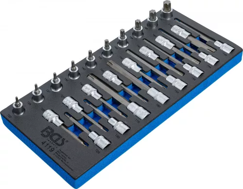 BGS technic 1/3 Szerszámtálca szerszámkocsihoz: 1/2" Bit dugókulcs készlet | T-profil (Torx) | 26 darabos (BGS 4119)