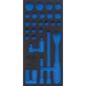   BGS technic 1/3 szerszámtálca szerszámkocsihoz (408x189x32 mm), üresen: 27 részes dugókulcs készlethez, 1/2", 8-32 mm (nem tartozék) (BGS 4126-1)