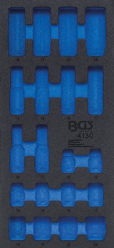 BGS technic 1/3 szerszámtálca szerszámkocsihoz (408x189x32 mm), üresen: 20 részes légkulcsokhoz való dugókulcsfej készlethez, 10-24 mm (nem tartozék) (BGS 4130-1)