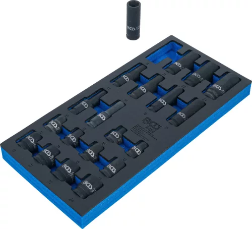 BGS technic 1/3 Szerszámtálca szerszámkocsihoz: 20 részes légkulcsokhoz való dugókulcsfej készlettel, 10-24 mm (BGS 4130)