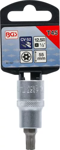 BGS technic Biztonsági Torx bitfej, 1/2", fúrt. T45, 53 mm hosszú (BGS 4327)