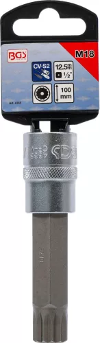 BGS technic Spline típusú bitfej, 1/2", fúrt, M18, 100mm (BGS 4365)