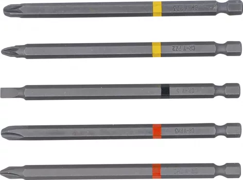 BGS DIY Behajtófej készlet | Külső hatszögletű behajtófej 6,3 mm (1/4") | Csillag PH, csillag PZ, lapos | 110 mm hosszú | 5 darabos (4832)
