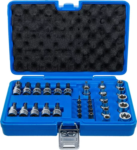 BGS technic Torx és E-Torx bit- és dugókulcsbetét készlet 3/8”, T10–T60 / E4–E20, 34 részes (BGS 5021)