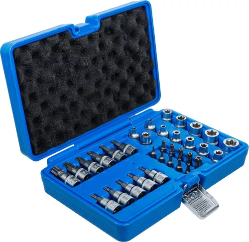 BGS technic Torx és E-Torx bit- és dugókulcsbetét készlet 3/8”, T10–T60 / E4–E20, 34 részes (BGS 5021)