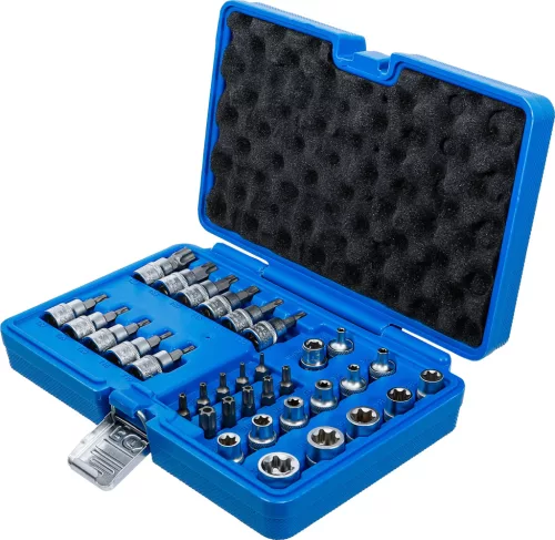 BGS technic Torx és E-Torx bit- és dugókulcsbetét készlet 3/8”, T10–T60 / E4–E20, 34 részes (BGS 5021)