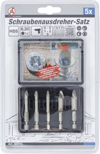 BGS DIY 5 részes csavar eltávolító készlet, PH és PZ csillag csavarokhoz | 1/4" (BGS 50410)