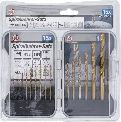 BGS DIY 15 részes HSS fúrószár készlet | Titán-nitrid | 1.5 - 10 mm (BGS 50815)