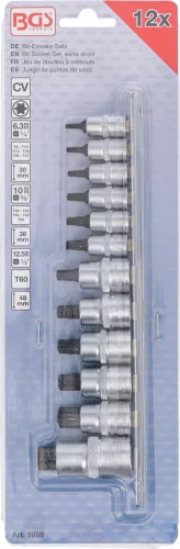 BGS technic 12 db-os Torx bitfej készlet, extra rövid, T8 - T60 (BGS 5098)