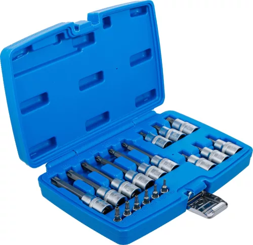 BGS technic Bitfej készlet, 1/4" / 1/2", T-profil (Torx) furattal, 18 darabos (5174)