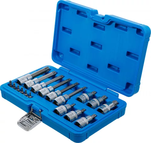 BGS technic Bitfej készlet, 1/4" / 1/2", T-profil (Torx) furattal, 18 darabos (5174)