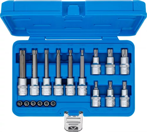 BGS technic Bitfej készlet, 1/4" / 1/2", T-profil (Torx) furattal, 18 darabos (5174)