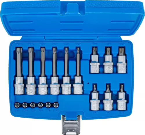BGS technic Bitfej készlet, 1/4" / 1/2", T-profil (Torx) furattal, 18 darabos (5174)