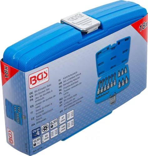BGS technic Bitfej készlet, 1/4" / 1/2", T-profil (Torx) furattal, 18 darabos (5174)