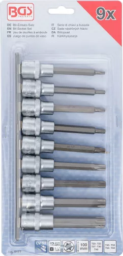 BGS technic Bitfej készlet, 1/2", T-profil (Torx), 9 darabos (5177)