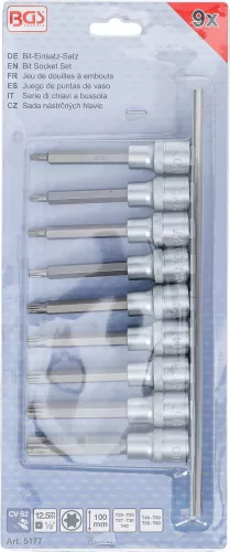 BGS technic Bitfej készlet, 1/2", T-profil (Torx), 9 darabos (5177)