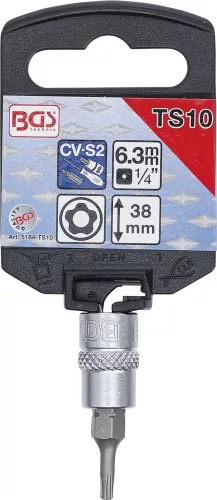 BGS technic 1/4" Biztonsági Torx (fúrt) bitfej, TS10x38 mm (BGS 5184-TS10)