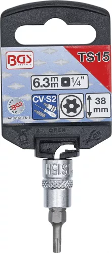 BGS technic 1/4" Biztonsági Torx (fúrt) bitfej, TS15x38 mm (BGS 5184-TS15)