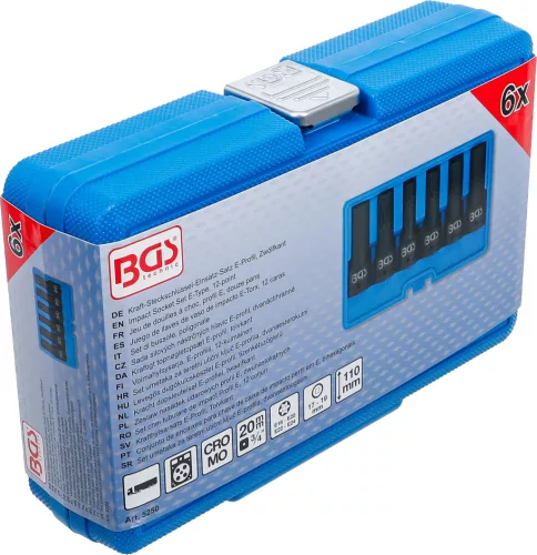 BGS technic 6 részes levegős E-típusú 12-szögű dugókulcs készlet, 3/4" (BGS 5250)
