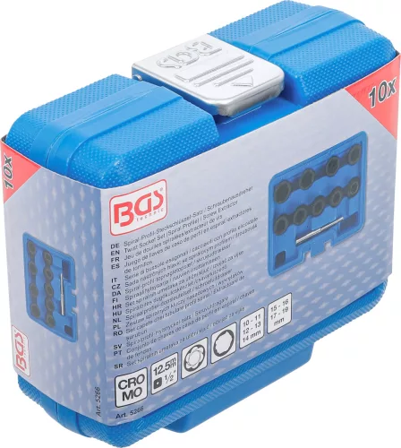 BGS technic Csavarkiszedő dugókulcs készlet spirálprofillal, 1/2”, 10–19 mm, Cr-Mo, 10 részes (BGS 5266)