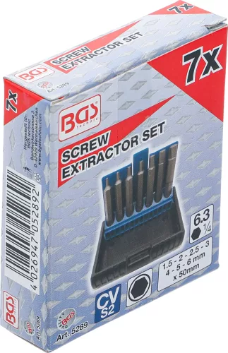 BGS technic 7 részes tört csavar kiszedő készlet Imbusz csavarokhoz, 1.5-6 mm (BGS 5289)