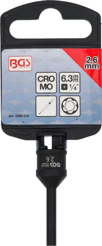 BGS technic 1/4" Izzítógyertya elektróda kiszedő dugófej, 2.6mm, a BGS 5290 izzító gyertya elektróda elávolító készletből (BGS 5290-2.6)