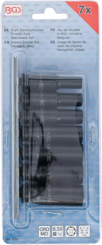 BGS technic Levegős dugókulcskészlet hatszögletű, mély | 6,3 mm (1/4") | 6 - 13 mm | 7 darabos (5299)