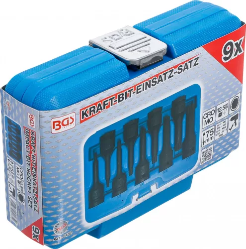BGS technic 9 részes levegős Spline bitfej készlet, 1/2", M4-M16 (BGS 5482)