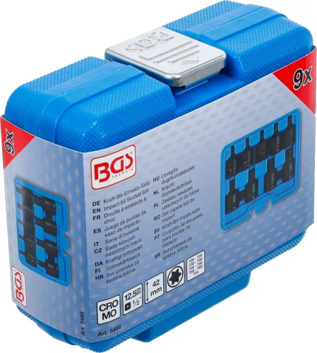 BGS technic 9 részes Torx bitfej készlet légkulcshoz, T20 - T80, 1/2" (BGS 5486)