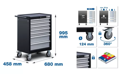 BGS technic Műhelykocsi | 7 fiókos | 246 szerszámmal (BGS 6060)