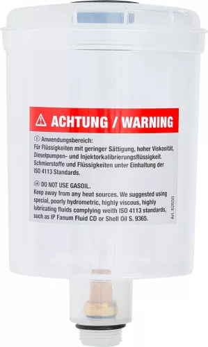 BGS technic Műanyag tartály fedővel, a BGS 62650 dízel porlasztó befecskendezési nyomás beállító és ellenőrző készlethez (BGS 62650-1)