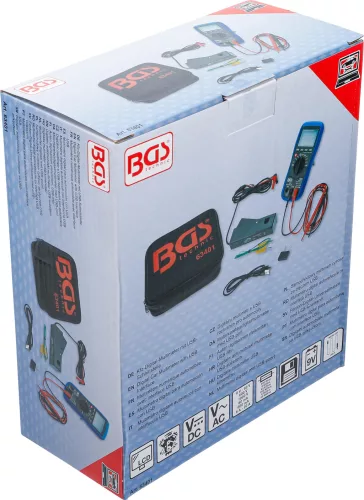 BGS technic Autóipari digitális multiméter USB PC-csatlakozással, 1000 V, 20 A, fordulatszám- és hőmérsékletméréssel (BGS 63401)