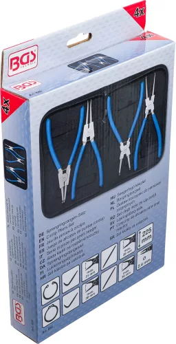 BGS technic Seegerfogó / biztosítógyűrű-fogó készlet belső és külső gyűrűkhöz, 225 mm, 4 részes (BGS 650)