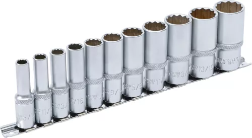 BGS Technic Dugókulcs készlet, hosszított, 12 szögű, colos 5/16"–7/8", 3/8" meghajtás, 11 részes (BGS 6859)