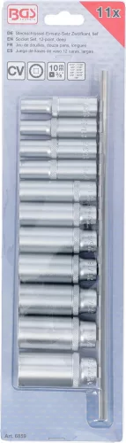 BGS Technic Dugókulcs készlet, hosszított, 12 szögű, colos 5/16"–7/8", 3/8" meghajtás, 11 részes (BGS 6859)