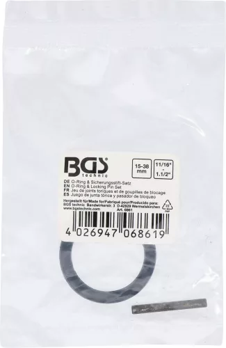 BGS technic O-gyűrű és biztosítócsapszeg-készlet | 12,5 mm (1/2") | 15 - 38 mm | 11/16" - 1-1/2" (BGS 6861)