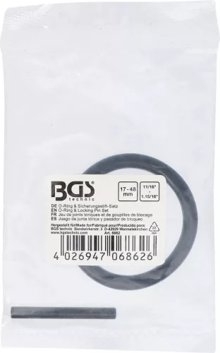 BGS technic O-gyűrű és biztosítócsapszeg-készlet | 20 mm (3/4") | 17 - 48 mm | 11/16" - 1-15/16" (BGS 6862)