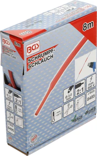 BGS technic Zsugortömlő-doboz | piros | Ø 3,2 mm | 10 m (BGS 6923-1)