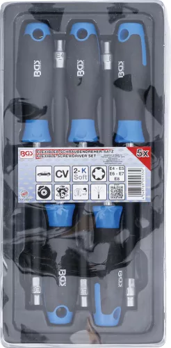 BGS technic Flexibilis csavarhúzókészlet kerek fogantyúval | E-profil E4 - E8 | Pengehossz 150 mm | 5 darabos (BGS 70019)