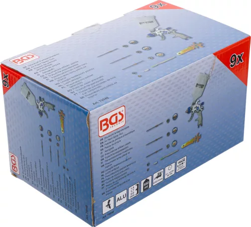 BGS technic Festékszóró pisztoly HVLP, pneumatikus, 600 ml-es felsőtartállyal, 1,4 / 1,7 / 2,0 mm fúvókákkal (BGS 70048)