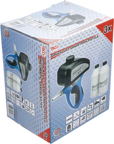 BGS technic Homokfúvó pisztoly pneumatikus, 510 ml tartállyal és 2 kg szemcseszóró anyaggal, 3 részes készlet (BGS 70056)