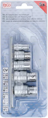 BGS technic Bitadapter-készlet rögzítő golyóval | 6,3 mm (1/4") / 10 mm (3/8") / 12,5 mm (1/2") meghajtás | 5 db. (BGS 70103)